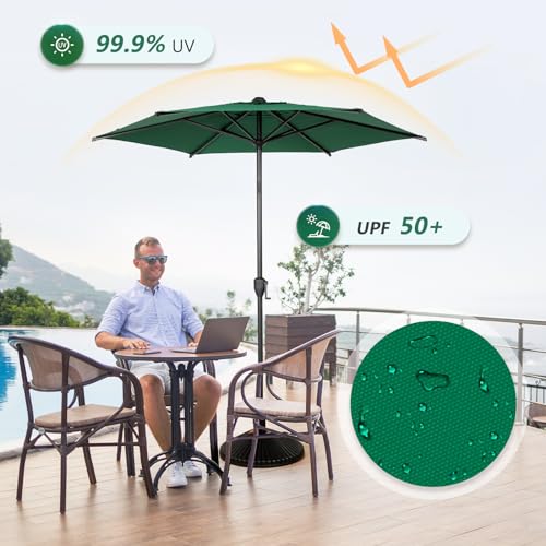 Image of Abba Patio 7.5FT Lyon Outdoor Patio Umbrella Outdoor Table Umbrella with Push Button Tilt and Crank Market Umbrella 6 Sturdy Ribs UV Protection Waterproof for Garden Deck Backyard Pool Dark Green