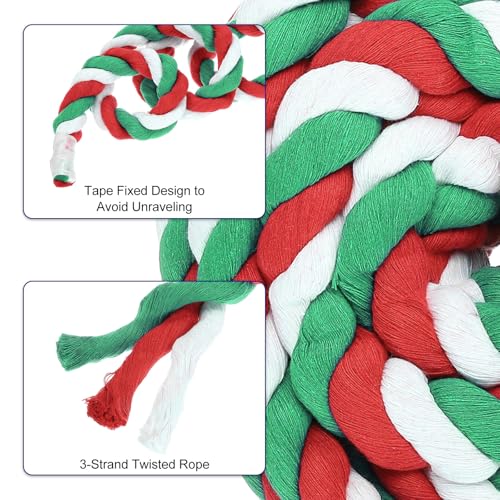PATIKIL 1 Inch x 50 Feet Natural Twisted Cotton Rope 3 Strand Strong Thick Cotton Rope Tug of War Rope for Railings Crafts Games Home Decor Red Green White - Image 4