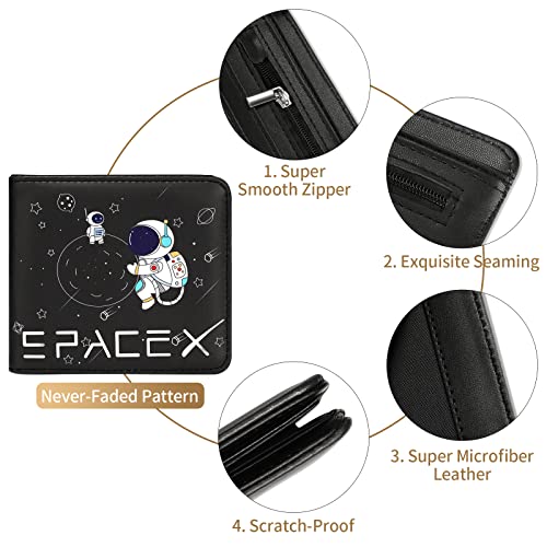 Image of Teen Boys Cool Wallet-Men Mens Men'S Space Leather Credit Id Card Cash Holder Man Black Rfid Blocking Zipper Wallets With Coin Pocket Id Window Aesthetic Teen Boy Male Youth Guys