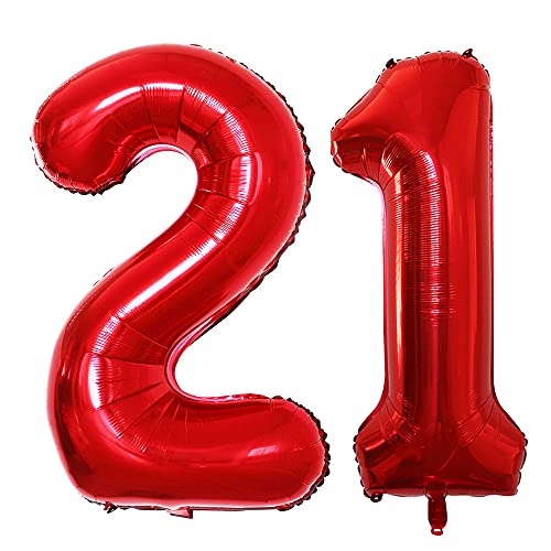 GOER Number 12 Balloons for 12th Birthday Sweet 12 Party Decorations,42 Inch Jumbo Foil Helium 21 Balloons for 21st Birthday Party Decoration (Red)