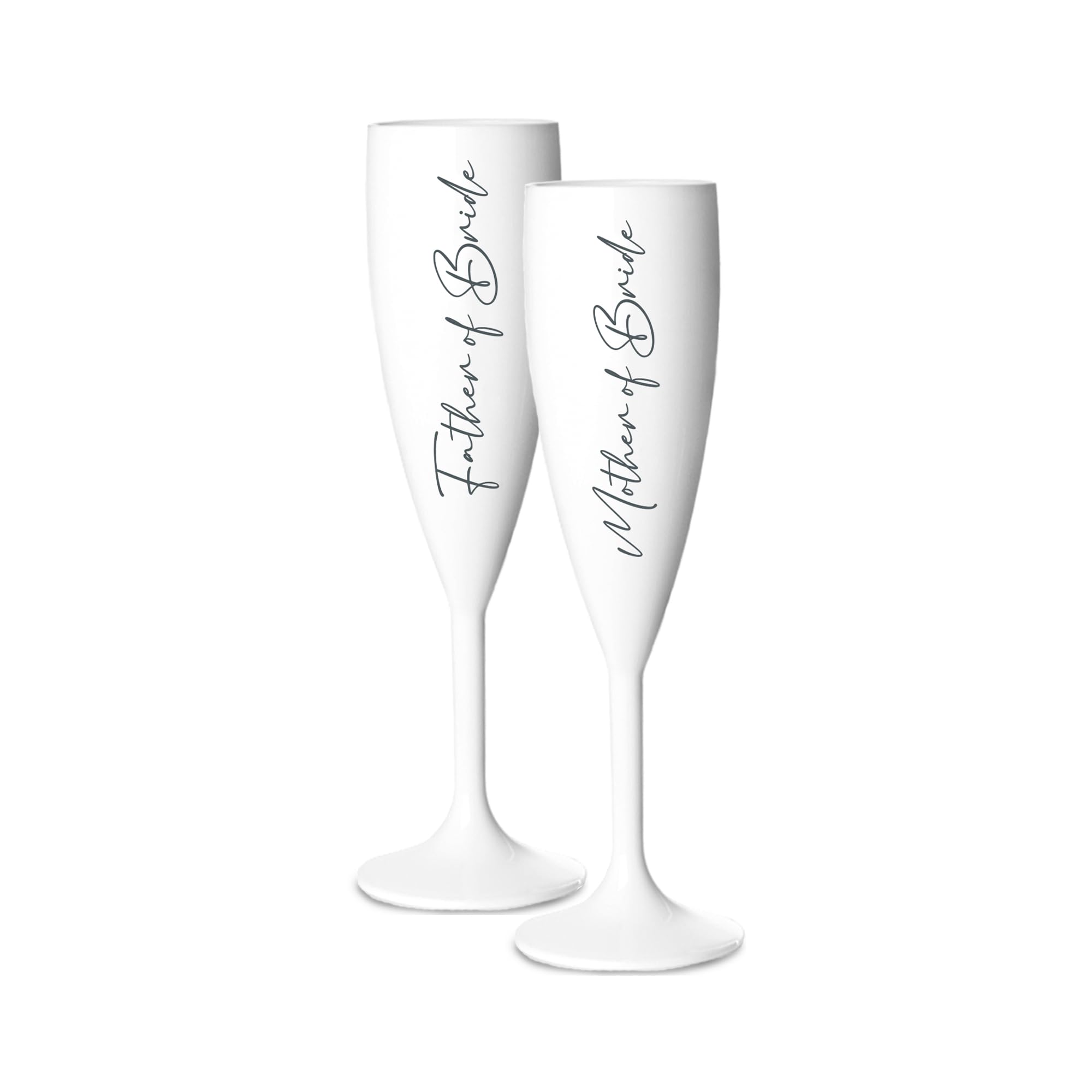 Print Maniacs Champagne Premium White Flute Glass Bride Groom Mr Mrs Wedding Maid Honour Wine Cocktail Prosecco Celebrations Gift (Grey, Mother + Father Brides Side Set)
