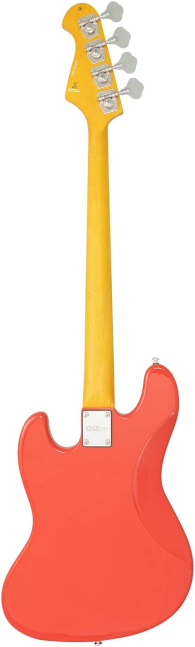 JB Electric Bass Guitar- Fiesta Red, Basswood Body, Amber Maple Neck, Rosewood Fingerboard & 3ply Ivory Pickguard