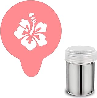 Hibiscus Hawaiian Flower Stencil. Acrylic Reusable Coffee Cappuccino Cocktail Cupcake Cake Art Stencil (Stencil & Shaker set)