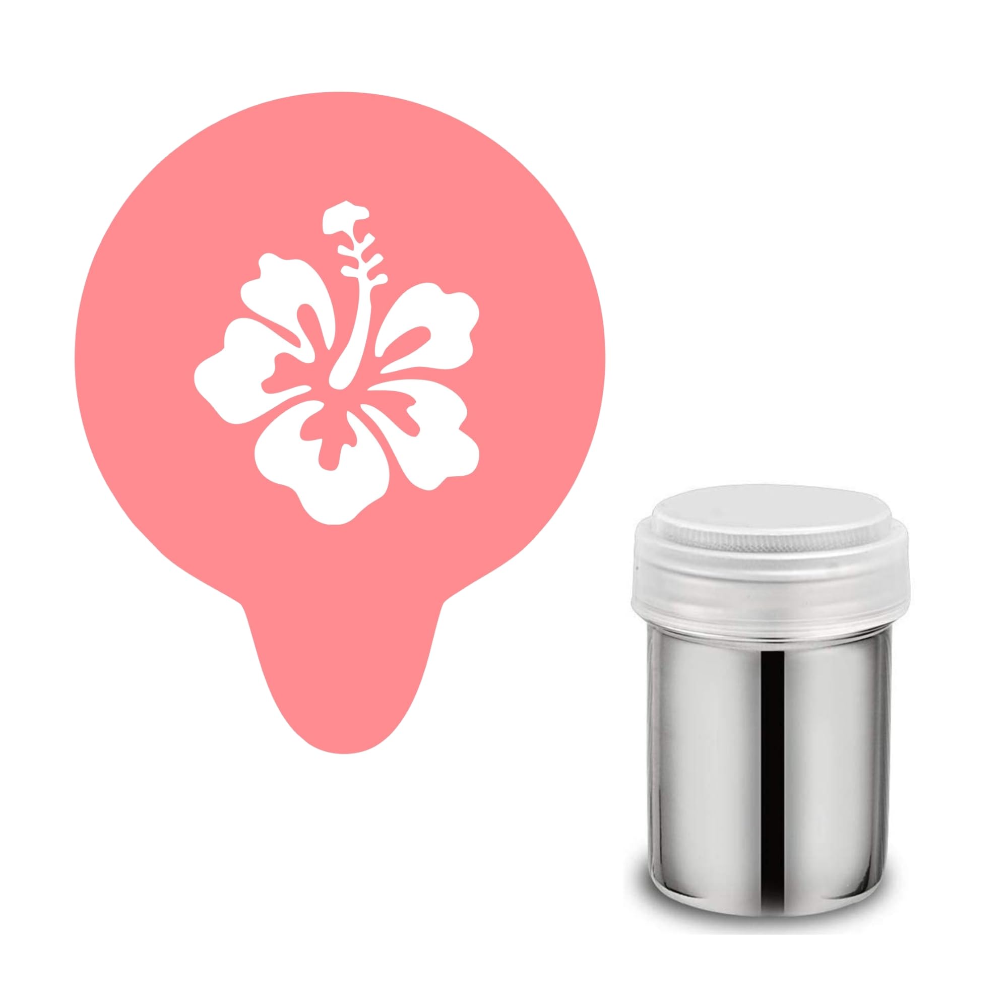 Hibiscus Hawaiian Flower Stencil. Acrylic Reusable Coffee Cappuccino Cocktail Cupcake Cake Art Stencil (Stencil & Shaker set)