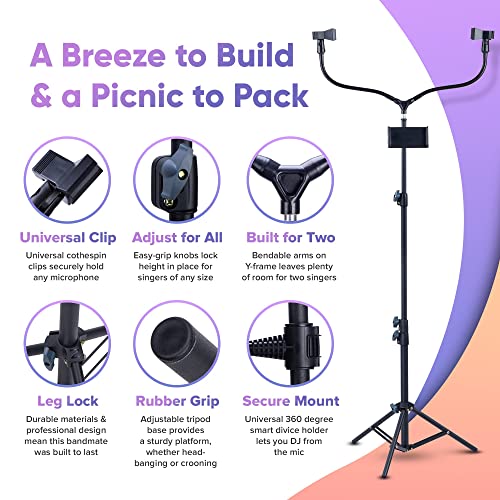 Masingo Bundle With Spinto G3 Karaoke Machine (Bluetooth/Usb/Aux 2 Wireless Mics – Cat Design) + Adjustable Double Microphone Stand (Smart Device Holder – Tripod – Black) – For All Ages #TOP6