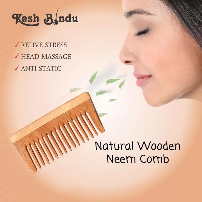 Image of Pure Nature Neem Wood Hair Combs, Wide Tooth Detangling Set, 4 Pieces, Natural Hair Care