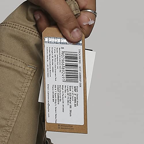 Image of Spykar Men Mid Rise Camel Cotton Slim Fit Tapered Length Trousers