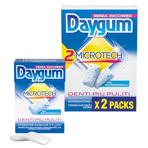 Daygum Microtech, Chewing Gum, Gusto Menta, Senza Zucchero, Senza Glutine, Confezione da 2 Astucci, Gomma da Masticare Perfetta da Condividere e da portare sempre con te
