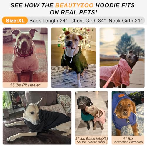 Image of BEAUTYZOO Dog Hoodies Sweater for Large Dogs,Waffle‑Like Laminated Pet Coat | Warm Dog Sweatshirt with Pocket & Leash Hole,Pullover Clothes for Girl Boy Dogs,Stretchy & Easy‑On‑Off,Labrador & Great Danes