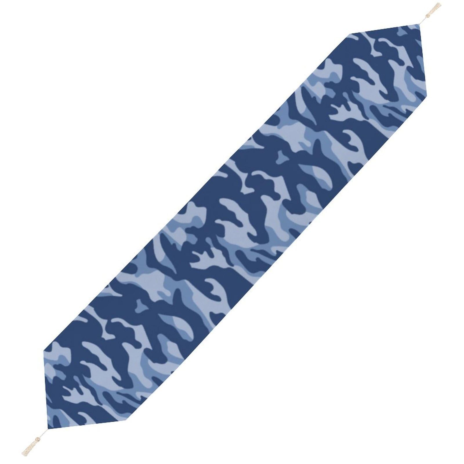 JZemdybill 178*33cm Table Runner with Tassel, Blue Camouflage Table Runner, Table Decoration for Kitchen, Party, Restaurant