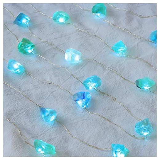 PETRISTRIKE Crystal String Lights Battery Operated/USB with Remote, Sea Glass Fluorite Decorative Lights, 10FT 30 LEDs String Lights for Beach Theme Indoor Birthday Party Decor Bedroom