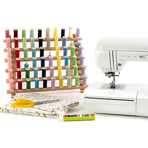 Image of Dritz Wooden Thread Rack - Holds 60 Spools - Wall-Mount or Free-Standing with Pull-Out Legs - Wood Organizer for Sewing, Quilting, & Hair Braiding