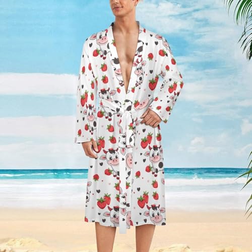 Cute Cow Strawberry Funny Men's Robe Soft Lightweight Bathrobe Long-sleeve Spa Robes2