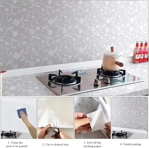 Image of SIA VENDORS Kitchen Waterproof Oil Proof Aluminum Foil Sticker, Silver Chequer Peel and Stick Wallpaper Removable and Self Adhesive Paper for Kitchen Countertops Cabinet (Jasmine, 24 x 78 Inch)
