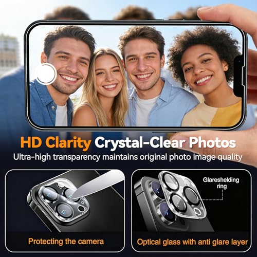 Image of Wiaocit 3 Pack Tempered Glass Screen Protector for iPhone 13 Pro with 3 Pack Camera Lens Protector, 9H Hardness, Bubble Free, Case Friendly