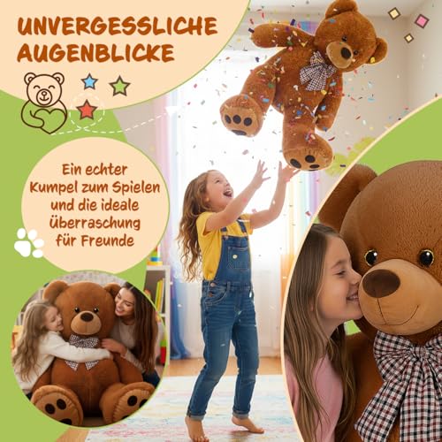 Monzana® Teddybär L - XXXL 50-175cm Weiches Fell Schleife Tatzendruck Geschenk Plüschtier Kuscheltier Stofftier Riesen Teddy Bär