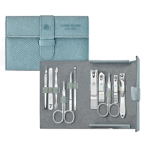 Kit Manucure Pedicure Ensemble de manucure professionnel 11 en 1, ensemble de coupe-ongles en acier au carbone avec étui en cuir PU, kit de soins des ongles for femmes Coupe-ongles Set ( Color : Blauw