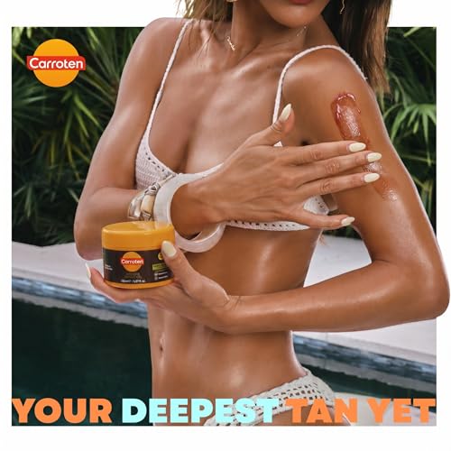 Image of Carroten Intensive Tanning Gel | Travel Size Browning Tan Accelerator | Non-Greasy Water-Resistant with Carrot & Coconut Oil | Vitamin A&E for Moisture & Hydration | TSA Approved | 1.7oz + Spatula