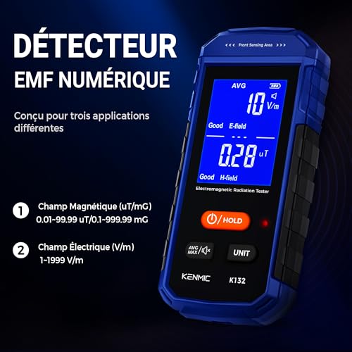 Détecteur de champ électromagnétique portable bleu avec écran LCD de précision