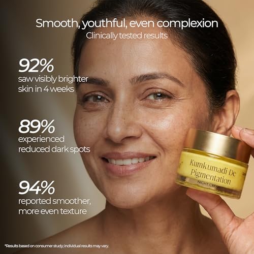 Image of VEDICDERM Kumkumadi De-Pigmentation Night Cream 50g | Goodness of Saffron & Ceramides | Reduces Dark Spots & Melasma | Enhances Brightening & Radiance | Sulfate & Paraben Free (Pack of 1)