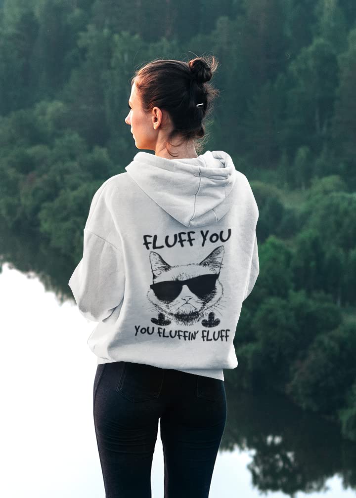 Miękka damska bluza z kapturem z nadrukiem - luff You Fluffin Fluffin - słodki kot, sweter dla miłośników zwierząt, bluza z kapturem z zabawnym kotem i zabawnym napisem w rozm. XS-XXXL