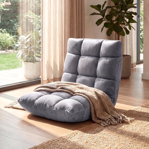 Image of COSTWAY Floor Chair, Video Gaming Chairs with Back Support | Adjustable 14-Position, Alloy Steel Frame, Lazy Sofa Lounge Recliner for Adults Kids (Silver Grey)