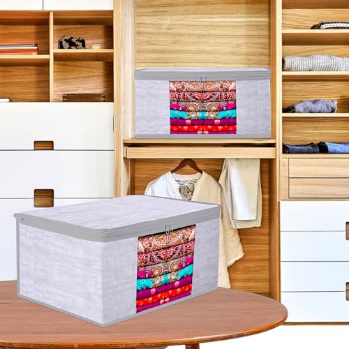 Image of Kuber Industries Saree Cover & Blouse Cover Set | Saree & Blouse Organizer Combo Set | 3 Pieces Blouse & 3 Pieces Saree Cover Set | Zipper Closure | Jute-Printed | Set of 6 | Gray