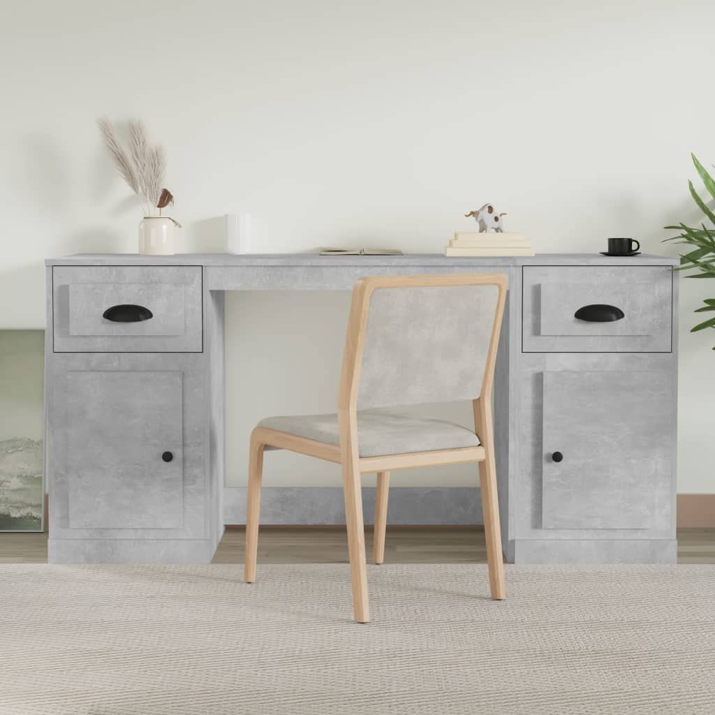 Scrivania con vano portaoggetti, grigio cemento, materiale in legno, 154,5 x 50 x 75 cm, moderna scrivania per computer per casa, ufficio, gioco, scrittura, robusto piano di lavoro