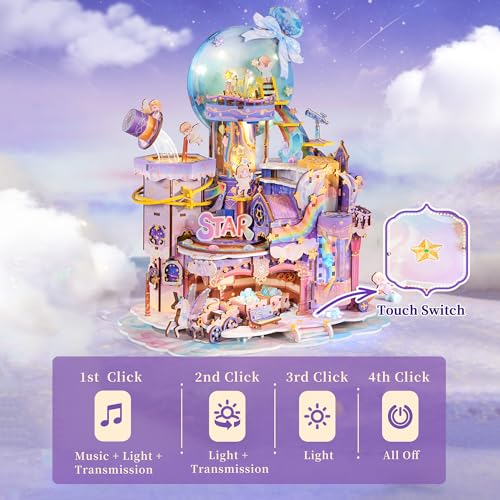 Image of Tonecheer 3D Wooden Puzzle for Adults - Star Workshop, Mechanical Transmission Model Kit, Dynamic DIY Building Set with Music & Lights, Miniature House Kit Ideas