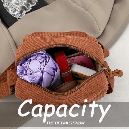 Corduroy Tote Bag Vintage Corduroy Shoulder Bag Mini Lightweight Crossbody Purse Cute Small Handbag with Front Pocket 20254