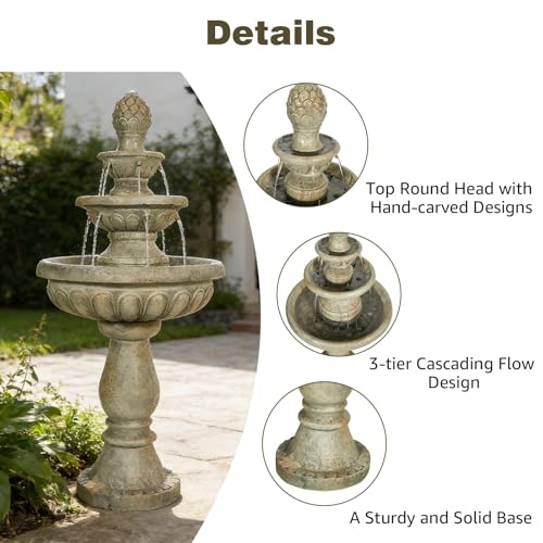 Image of Naturefalls 42.5 inch Water Fountain Outdoor - Large Waterfall Fountain Outside, 3-Tiers Cascading, Fiber Reinforced Concrete, Indoor and Outdoor Fountain for Garden, Patio, Backyard, Lawn, Yard Decor