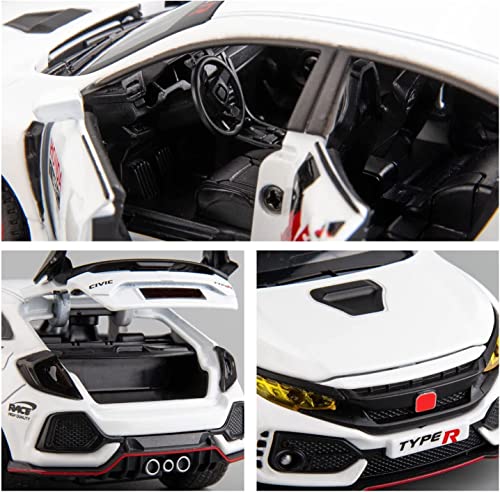 Image of Invite Enterprise 1:32 Honda Civic Type R Diecast Model Metal Pull-Back Car with Sound Light and Opening Doors: A Kids' Toy Vehicle Gift (1:32 Honda Civic Type R - White)