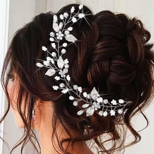 Unicra Peineta de boda para novia, accesorios con cristales y flores, tocado nupcial para mujeres y chicas (plata)