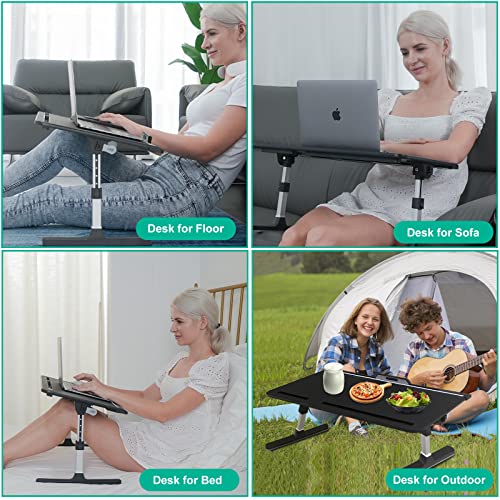 Image of KLEAR Foldable Laptop Bed Tray Desk, Adjustable Laptop Bed Table with Heights and Angles, Upgraded-Sturdy Laptop Lap Desk for Bed /Sofa /Couch /Floor, Lap Tablet Desk (NO Drawer,Black)