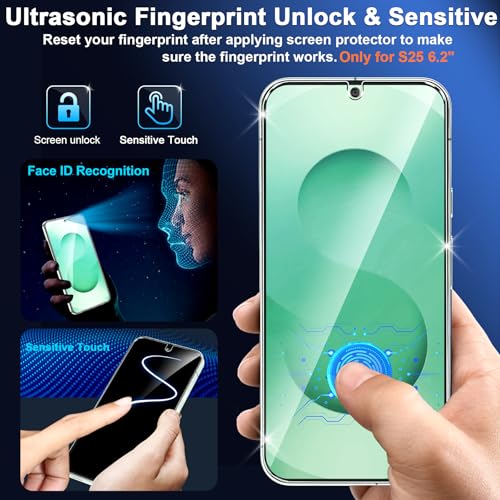 Image of 3 Pack for Samsung Galaxy S25 Screen Protector Tempered Glass + 3 Pack Camera Lens Protector, Military Grade Shatterproof, 9H Hardness, Fingerprint Unlock, Case Friendly 6.2 Inch