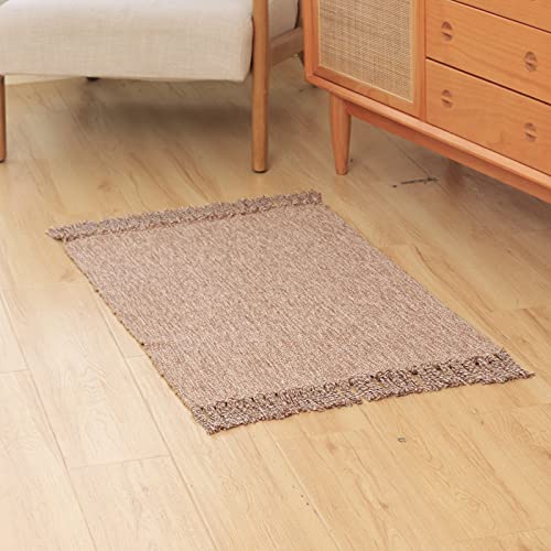 Reversible Cotton Woven Decorative Area Rug, Modern Hand Woven Rag Rug With Tassels, Entryway Runner Rug For Laundry Room Living Room Dorm, Coffee #TOP2