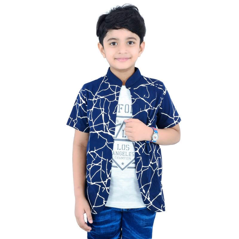 Image of Jam & Sugar Boys Cotton Printed T-Shirt with Attached Shrug Jacket - Half Sleeves