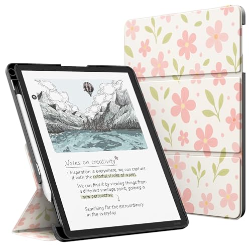 Image of MoKo Stand Case for 11 inch Kindle Scribe (3rd Generation -2025) & Kindle Scribe Colorsoft (1st Generation 2025) - Premium Leather Trifold Stand Cover with Pen Holder, Auto Sleep /Wake, Flower & Leaves