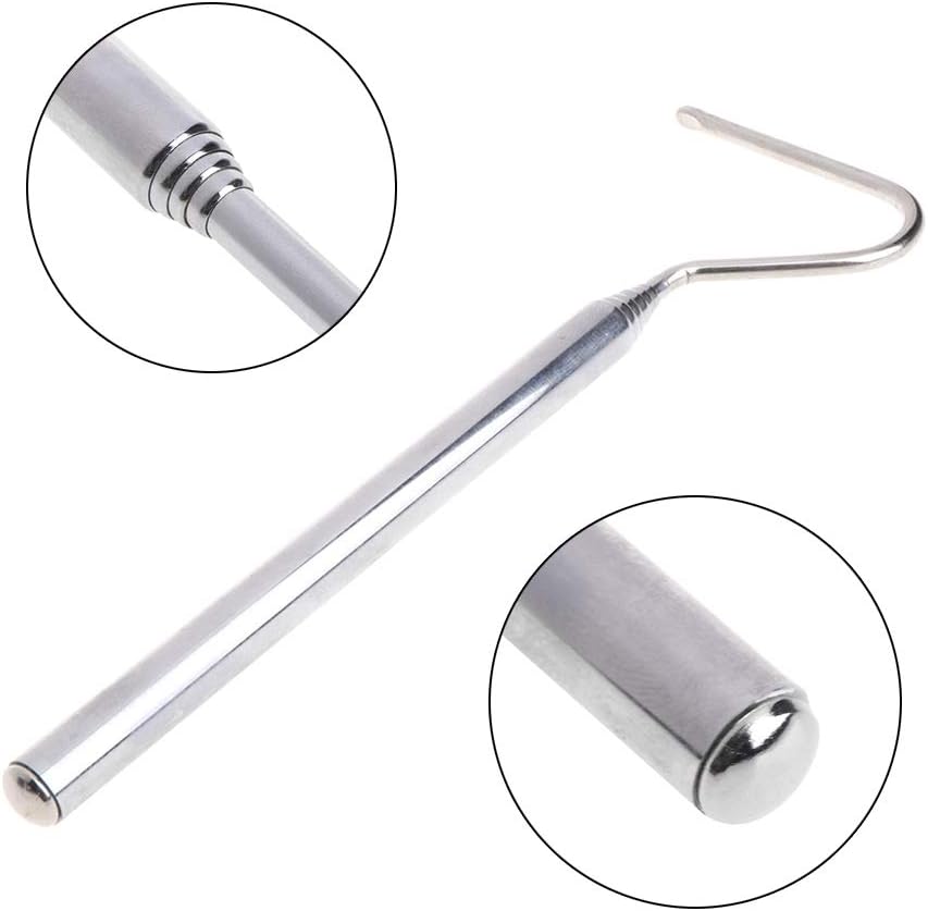 Yanhonin Telescopic Snake Hooks, Stainless Steel Professional Hook Reptile Supplies for Snake Lovers Silver