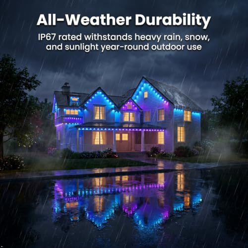 Image of Outdoor Permanent Lights for House 50ft - RGBIC Color Changing Year Round