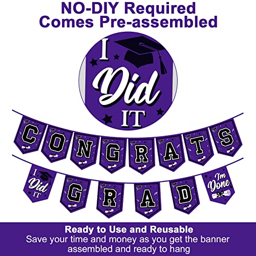Image of 2026 Purple Graduation Banner - No DIY Required Graduation Party Supplies Decorations Grad Banner for College, High School Party (Purple and Black Congrats Grad)