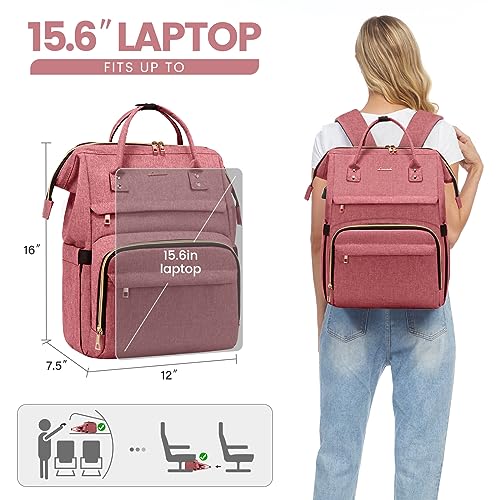 Image of LOVEVOOK Laptop Backpack for Women,15.6 Inch Professional Womens Travel Backpack Purse Computer Laptop Bag Nurse Teacher Backpack,Waterproof College Work Bag Carry on Back Pack with USB Port,Light-red