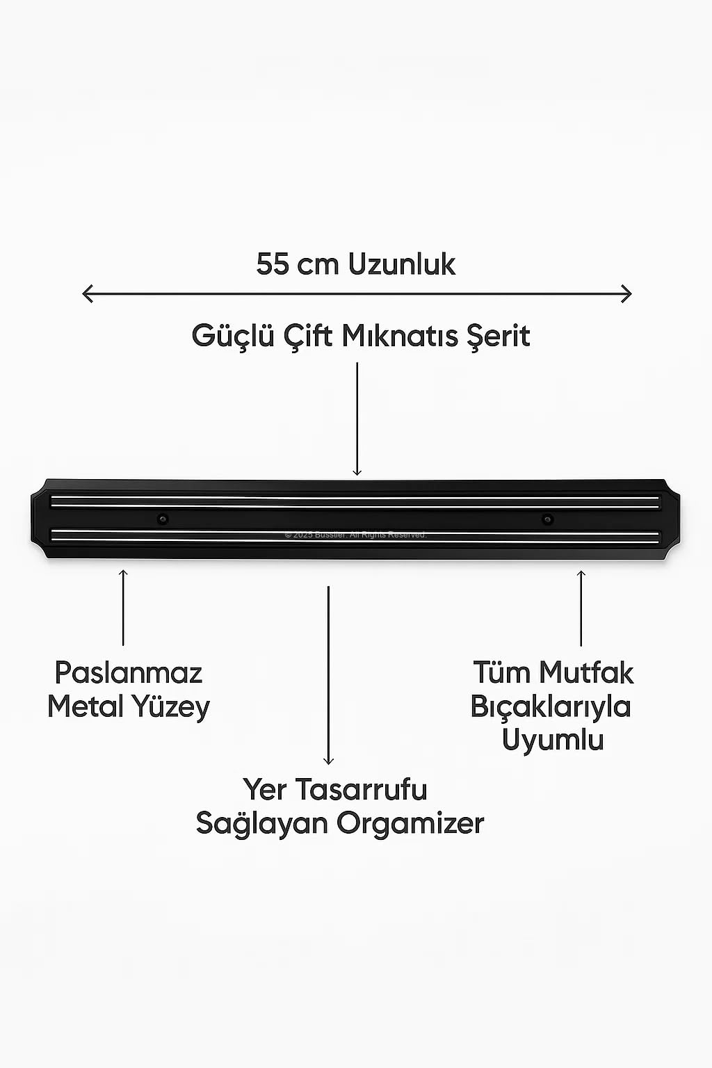 Busstier Mıknatıslı Bıçak Tutucu 55 cm, Güçlü Manyetik Bıçak Standı, Duvara Monte Mutfak Düzenleyici, Yer Tasarruflu Pratik Bıçaklık, Mutfak Aletleri ve Setleri için Dekoratif Organizer Aparat