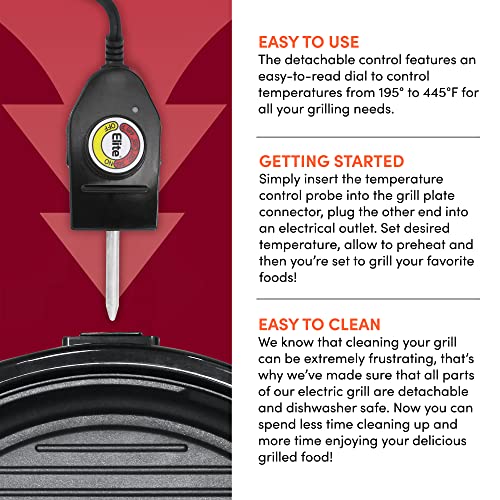 Elite Gourmet Smokeless Indoor Electric BBQ Grill with Glass Lid, Dishwasher Safe, Nonstick, Adjustable Temperature, Fast Heat Up, Low-Fat Meals Easy to Clean Design - Image 3