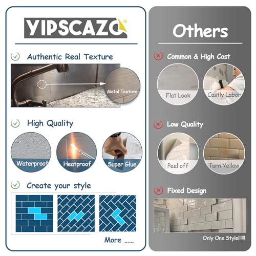Yipscazo 2024 New Upgrade Peel and Stick backsplash 3 x 6 Inches 3D PVC Composite Wall Tile Stick on Backsplash Tile for Kitchen Bathroom, Laundry Room, Fireplace(Metal Composite, 2 Pieces)