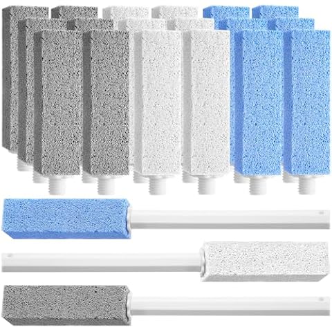 Linyuthia 24 Pcs Pumice Cleaning Stone with Handle for Toilet 13.6 Inch Cleaning Stone with Extra Long Handle Toilet Bowl Washing Replaceable 3 Handle 21 Cleaning Stones for Bathroom Pool Cleaning Cover