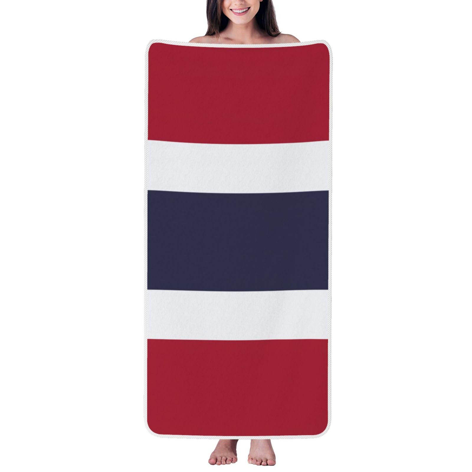 Nimongt Unisex White Thailand Flag Print Lightweight Comfort Coral Velvet Bath Towel Home Bathroom Hotel Spa Beach Travel