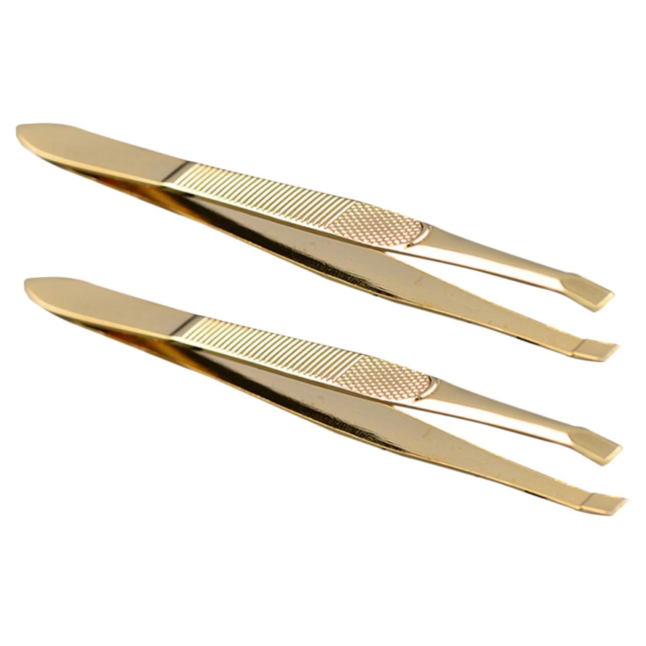 LIFKOME 2pcs Stainless Steel Brow Tweezers Gold-plated Eyebrow Repair Tools for Makeup Lash Extensions