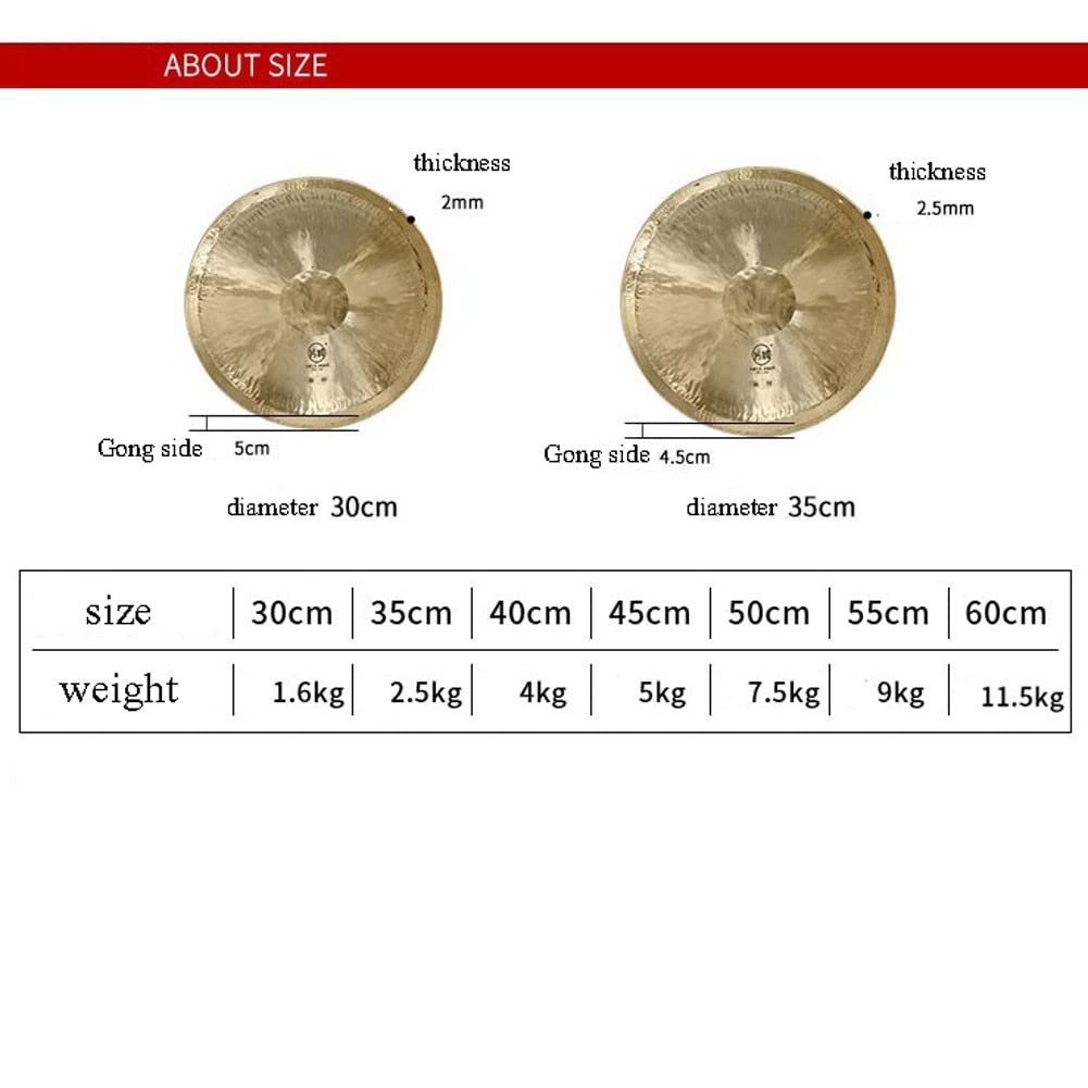 Gong de latón Gong Chino de Bronce Gong Chino de latón Feng Shui, Gong auténtico Mini Gong pequeño Gong de Escritorio(45cm)