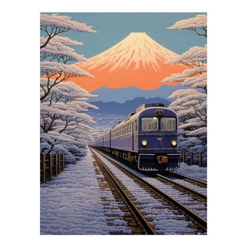 Peinture diamant train japonais POLIUAWS anti-stress art 5D adulte 30x40